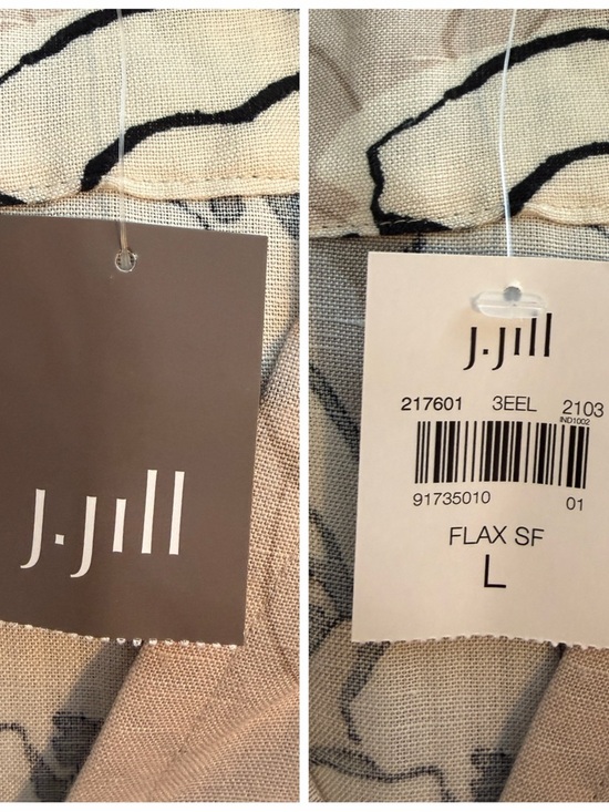 J.Jill Linen Blend Tunic Top Size Large New Tan White Minimalist Long Sleeves - Picture 10 of 12